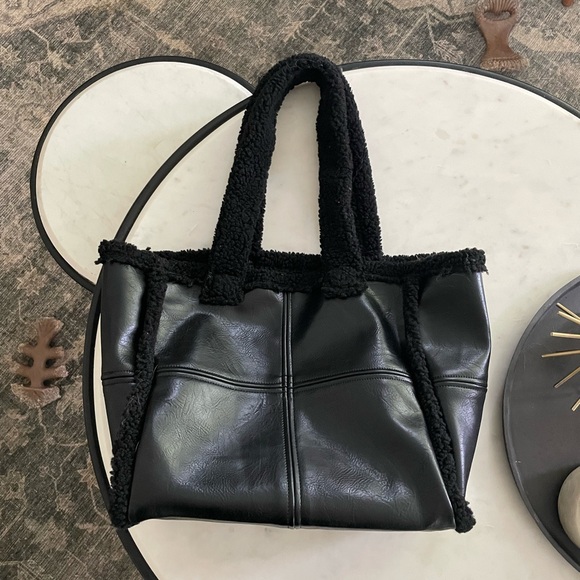 Anthropologie Faux Leather Sherpa Tote Bag - Picture 3 of 6